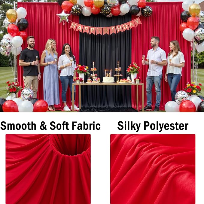 10x10ft Wrinkle Free Red Backdrop Curtains for Parties, 2 Panels 5x10ft Silky Polyester Photo Backdrop Drapes Back Drop Cloth Drapery for Wedding Birthday Photography Background Decor