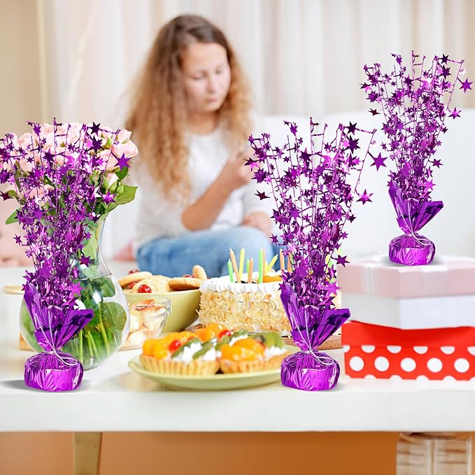 Gyufise 6 Pack Metallic Foil Spray Centerpiece Star Table Decoration Burst Table Centerpieces Table Decor for Birthday Wedding Anniversary Graduation Holiday Party Supplies Purple