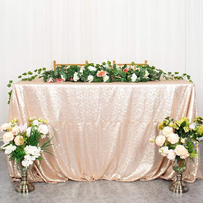 ShiDianYi 50"x72" Champagne Blush Sparkly Sequin Tablecloth for Wedding