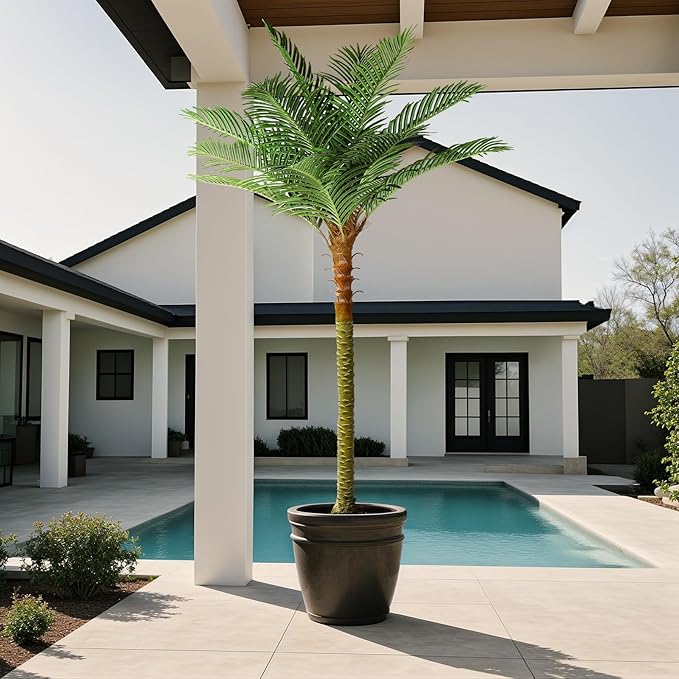 Jocoevol Fake Palm Tree, 8ft Artificial Phoenix Palm Tree Tall Tropical Tree with Adjustable Leaves & Planter, Outdoor Indoor Faux Trees for Living Room/Patio/Poolside/Yard Decor