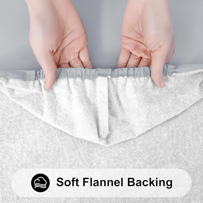 Smiry 3 Pack Rectangle Table Cloth, Elastic Fitted Flannel Backed Vinyl Tablecloths for 6ft Folding Tables, Waterproof Wipeable Table Covers for Outdoor, Camping and Picnic (Light Grey, 30"x72")