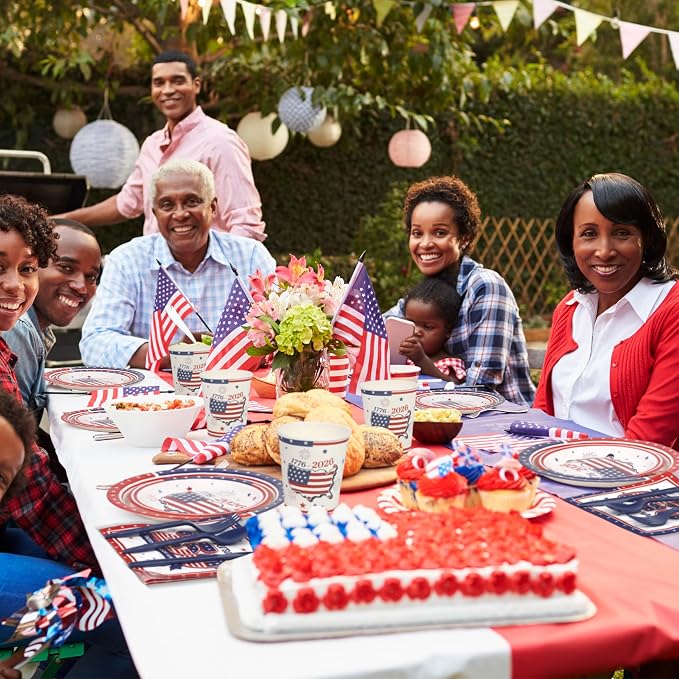 Kochorie 400 Pieces USA 250th Anniversary Party Supplies, Disposable Patriotic Tableware Sets with America 250th Anniversary Paper Plates Cups Napkins Cutlery Serves 50 for 4th of July Party Supplies