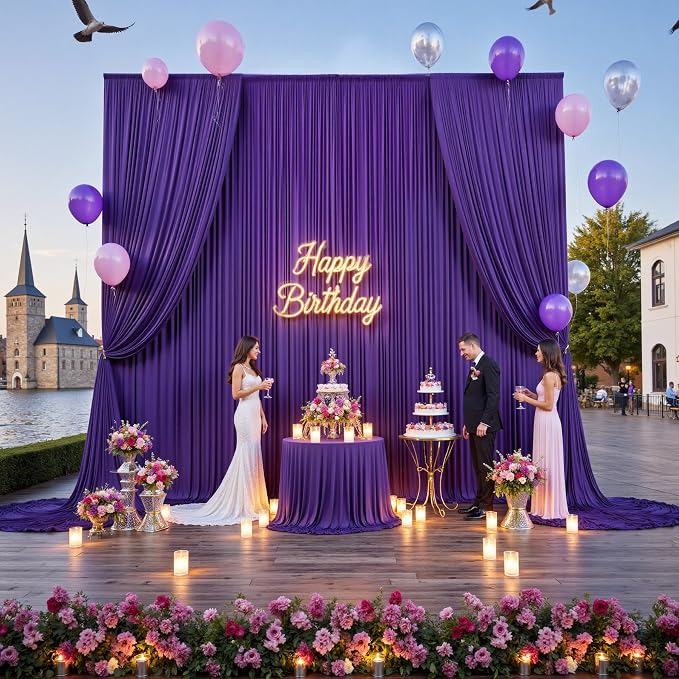 10ftx15ft Purple Backdrop Curtains for Parties, Wrinkle Free Polyester Purple Photo Backdrop Drapes 2 Panels 15 ft Long Back Drop Cloth for Wedding Birthday Photography Background Party