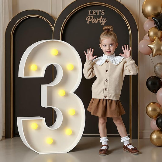 3FT Marquee Numbers, Light Up Numbers 3 for 3rd 13th 30th Birthday Decorations, Big Numbers for Party Decorations, Large Light Up Numbers for Party Decor DIY Pre-Cut Foamboad Mosaic Numbers