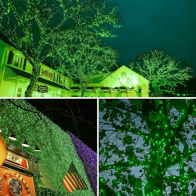 2 Pack 480 LED Solar Chrismas Lights Outdoor, Solar String Lights for Outside with 8 Modes & Memory Function, Waterproof Twinkle Light for St Patrick's Day Xmas Tree Yard Party Decorations (Green)