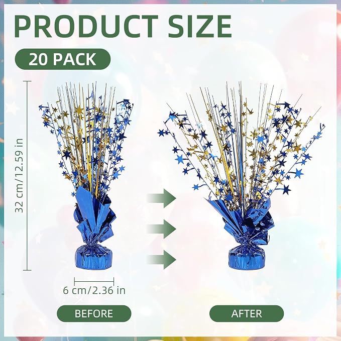 20 Pack Blue Gold Foil Spray Centerpiece Star Table Decoration Metallic Burst Table Centerpieces for Birthday Graduation New Year Wedding Anniversary Party Supply (Blue Gold)
