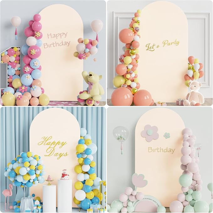Putros Arch Backdrop Stand and Cover Set, 6.6ft, Gold Arch Stand with Beige Cover, Metal Arched Background Frame for Wedding, Birthday Party, Baby Shower, Photography Decoration