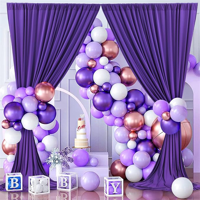 30ft×10ft Wrinkle Free Dark Purple Backdrop Curtain for Party, 6 Panels 5ft×10ft Soft Silky Polyester Purple Photo Backdrop Drapes for Birthday Baby Shower Wedding Photography