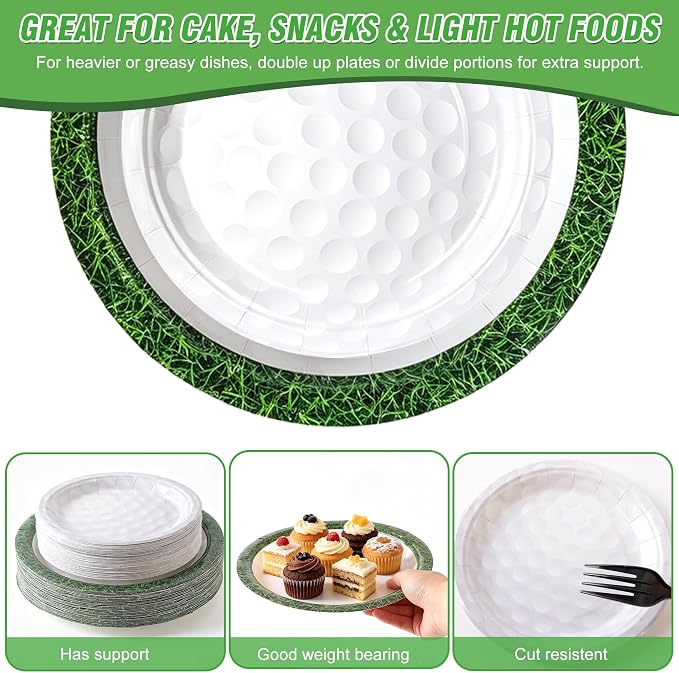 400 Pcs Disposable Golf Party Tableware Set for 50 Guests | Heavy-Duty 7" & 9" Paper Plates, Cups, 13" Napkins & Plastic Cutlery for Game Day and Birthday Party Supplies