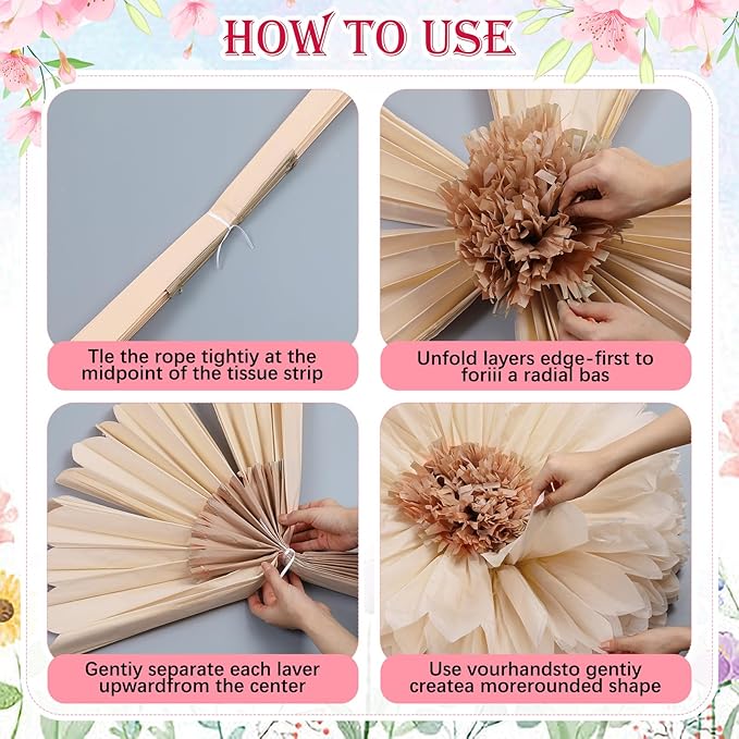 Chunful 5 Pcs 30'' 24'' Giant Fairy Tissue Paper Flowers Decoration Large Hanging Tissue Paper Pom Poms Decor for Fairy Garden Birthday Bachelorette Wedding Baby Shower Bridal Shower Party Decoration