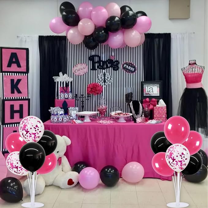 TONIFUL 4 Set Black and Hot Pink Balloon Centerpieces for Table,Balloon Stand Kit for Party Decor Sweet 16 18 21st 30 40 50 60 70th Birthday Decorations,Bridal Shower,Graduation Decorations 2026
