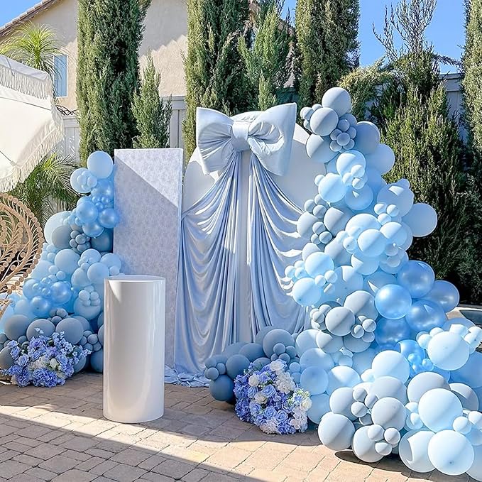108Pcs Pearl Blue Double Stuffed Balloons Different Size, 18/12/10/5 inch Baby Light Blue Balloons Garland Arch kit for Birthday Baby Bridal Shower Wedding Party Decorations