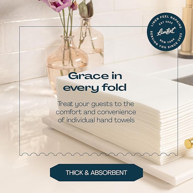 Lintext Disposable Linen-Feel Guest Towels [Pack of 300] - Disposable 8" x 17" Cloth-Like Hand Towels, Made In USA - Soft And Absorbent Paper Napkin For Kitchen, Bathroom, Party, Wedding, Or Event