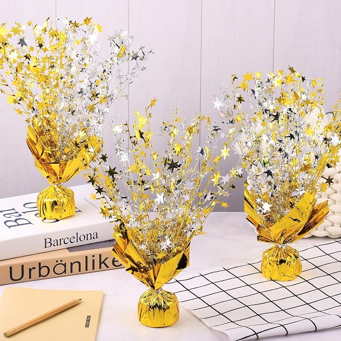 6 Pack Metallic Foil Spray Centerpiece Star Table Decoration Burst Table Centerpieces for Birthday Weddings Anniversaries Christmas New Year Holiday Party Supplies Decor (Gold Silver)