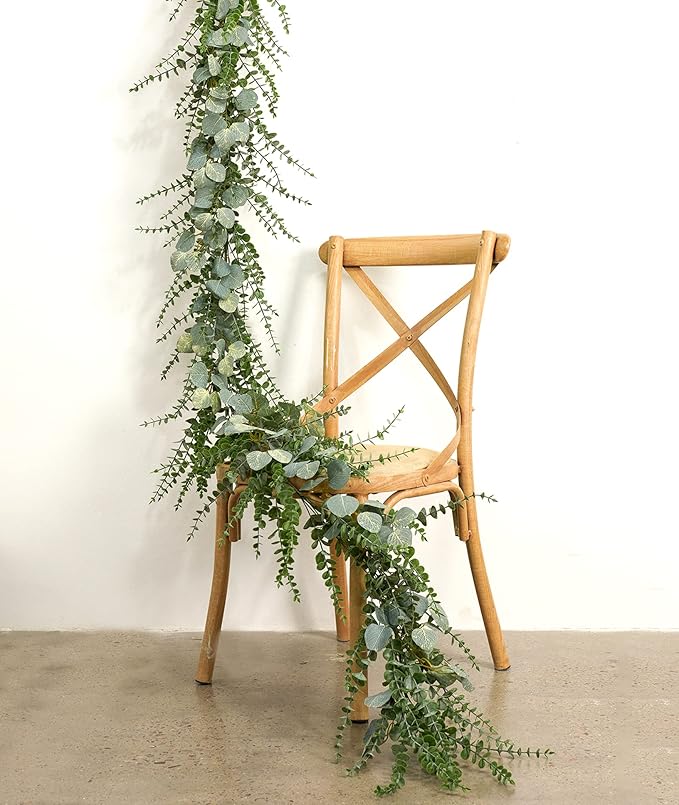 9 FT Eucalyptus Greenery Garlands for Table, Artificial Long Greenery Garlands, Spring Green Eucalyptus Garland for Wedding, Mantle, Party, Home Decor