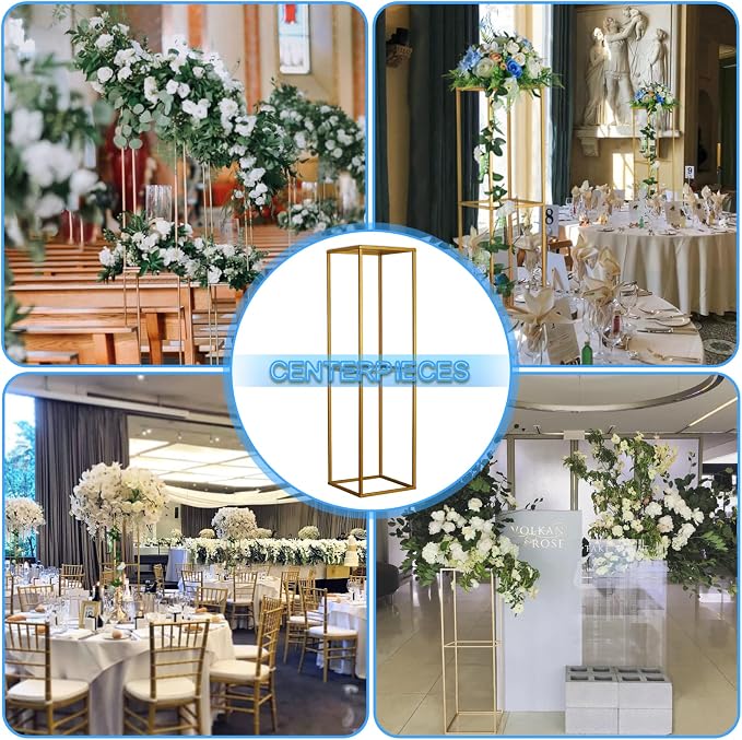 YALLOVE 10 Pcs 31.5 Inch Metal Flower Stand, Gold Centerpieces Vases Stand With Clear Acrylic Sheets, Geometric Display Rack for Wedding Party Decorations
