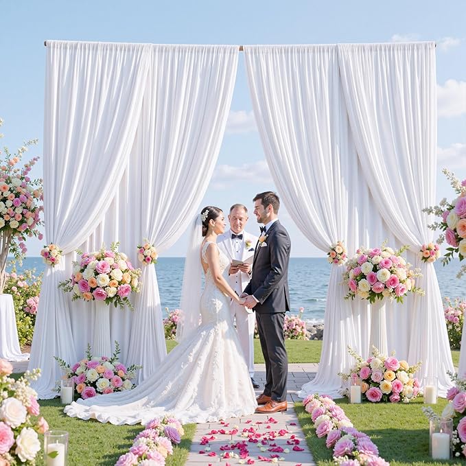 Wrinkle Free White Backdrop Curtains for Parties, Polyester Photo Backdrop Drapes 2 Panels 5x7ft for Photography Wedding Parties Birthday Background Baby Shower, 10ftx7ft