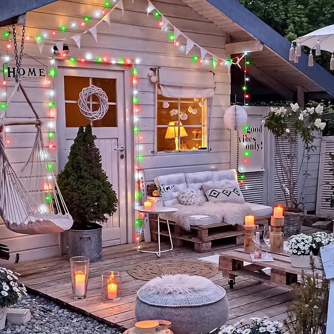 250 LED Christmas Lights Outdoor Waterproof, Christmas String Lights with 8 Modes, Clear Wire Plug in Twinkle Fairy for Indoor Bedroom Party Patio Holiday Decorations, Red White&Green
