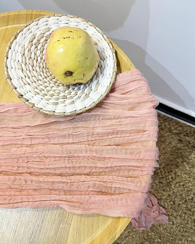 3 Pack 160 inch Valentine's Day Peach Coral Cheesecloth Table Runners -13.3ft Wedding Table Runner Sheer Peach Gauze Table Runner Blush Cheese Cloth Table Decorations for Wedding, Bridal Shower