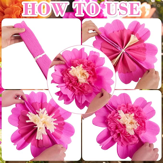 SUNBEAUTY 6PCS Hot Pink and Orange Paper Flowers 12 Inch Large Tissue Paper Flowers Decorations for Wall Giant Crepe Paper Flowers for Girl Women Birthday Office Classroom Bridal Wedding Backdrop