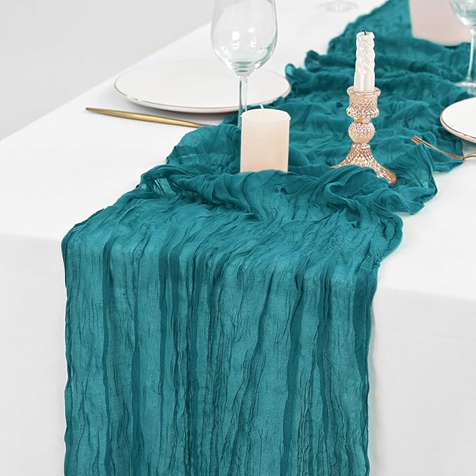 10 Pack Teal Table Runner 10Ft Cheesecloth Table Runner Boho Gauze Cheese Cloth Table Runners Romantic Turquoise Table Runners for Wedding Party Bridal Shower