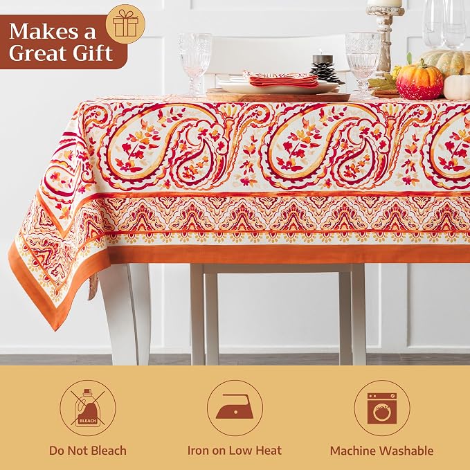 Maison d' Hermine Table Cloth Square Table 100% Cotton 54 x 54 Inches Fall Tablecloth Reusable Everyday Use for Thanksgiving Christmas Decorations Dining Farmhouse Party (Palatial Paisley)