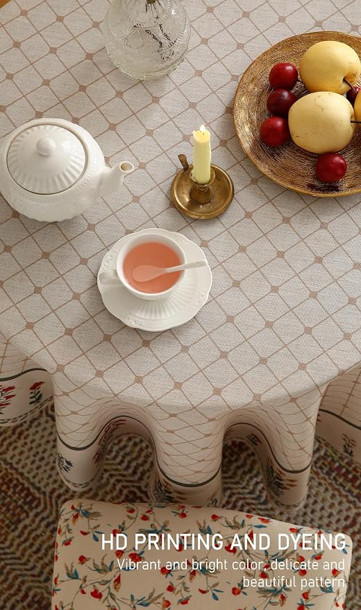 ISAENNE Designer French Round Linen Tablecloth,Diameter 55"-Bertina E | Elegant Vintage Table Cloth,Colorful Floral Pattern,Beautiful,Durable,Heavyweight,Dining Room,Kitchen,Thanksgiving,Decor