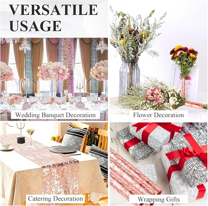 12 Pack Metallic Rose Gold Table Runner, 11 x 108 Inches Sequin Table Runners, Mesh Decorations Glitter Table Runner for Party Wedding Birthday Bridal Shower Event Christmas Decorations