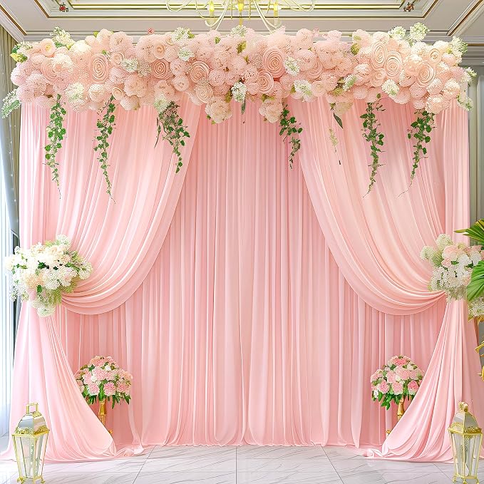 Blush Pink Backdrop Curtains-Wrinkle-Free Polyester Photography Drapes Party Curtain Background for Baby Shower Wedding Decorations- 40 X10FT