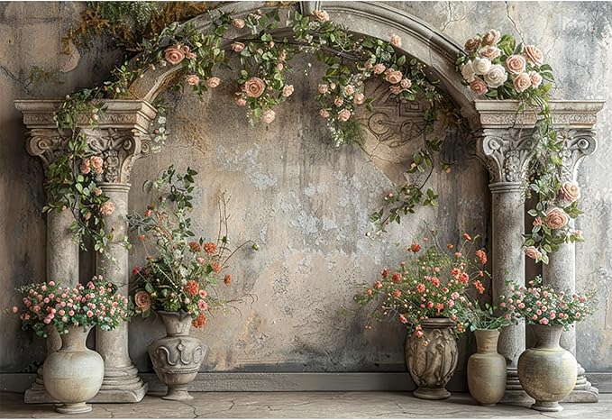 Baocicco 10x7ft Wedding Flowers Wall Backdrop Photography Vintage European Palace Victoria Wall Floral Background for Baby Shower Newborn Birthday Party Decorations Photo Booth Girl Women Portrait