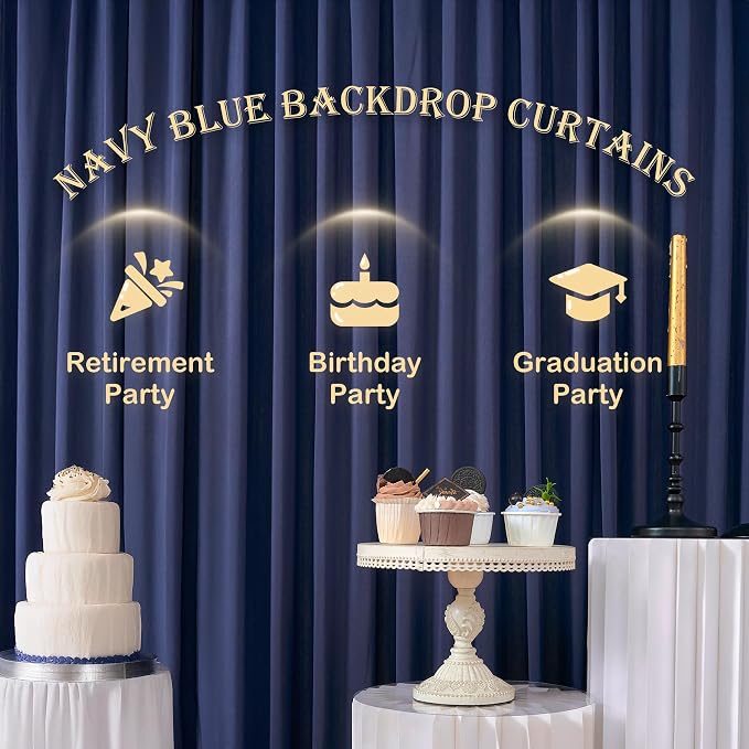 12ft x 10ft Navy Blue Backdrop Curtains for Parties, Wrinkle Free 2 Panels Photo Backdrop Drapes Back Drop Cloth for Wedding Birthday Photography Background Decor