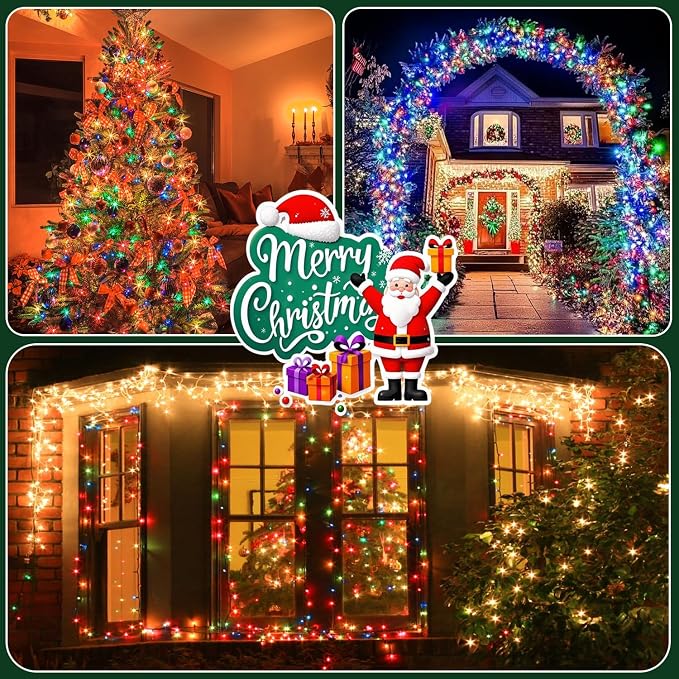 BHCLIGHT Extra-Long 165FT 500LED Christmas String Lights Outdoor/Indoor, Timer & Memory & 13 Modes, Multicolor Christmas Lights Waterproof Green Wire Tree Lights for Xmas Holiday Party