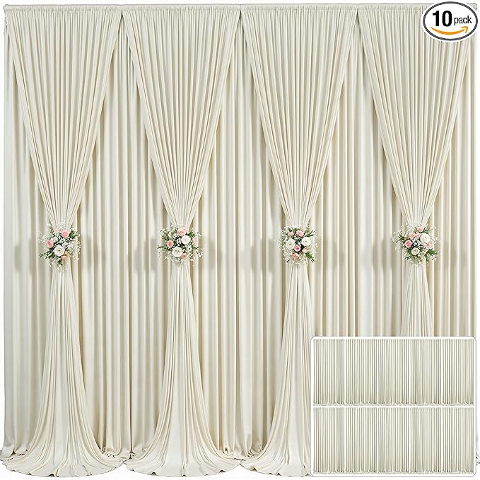 10 Panels Beige Backdrop Curtain for Wedding Parties Wrinkle Free Beige Photo Curtains Backdrop Drapes Fabric Decoration for Baby Shower Photography 50ft(W) x 10ft(H)