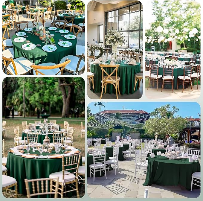 Pesonlook 12 Pack Round Tablecloth Hunter Green Polyester 120 Inch Washable Fabric Round Table Cover Tablecloth for Wedding/Party/Banquet/Dining/Buffet Table