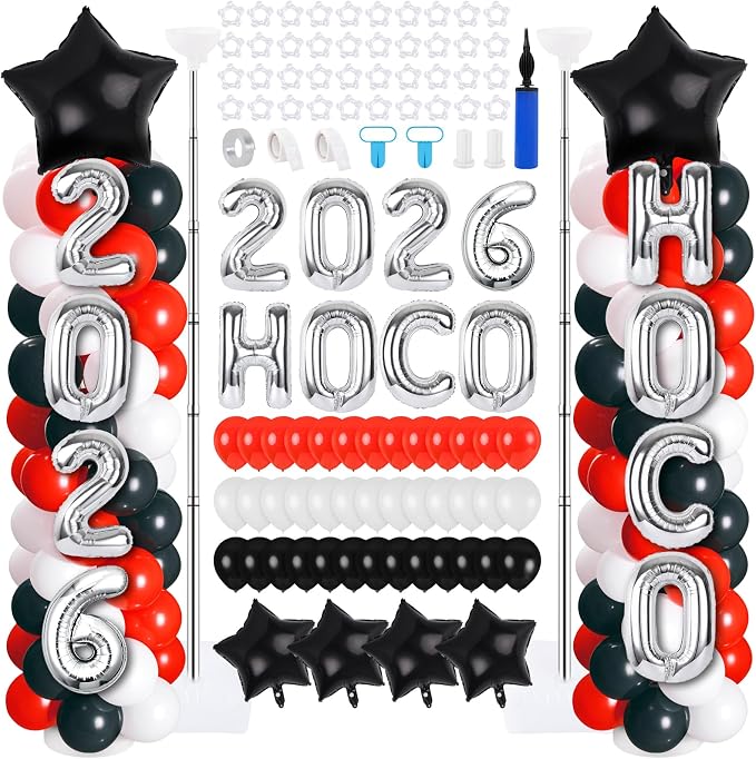 2 Sets Homecoming 2026 Balloon Column Stand Party Decorations Kits with Balloons Class of 2026 Hoco Balloon Tower Stand Kit for Homecoming Prom Party Photo Booth Props Backdrop Decor Party Supplies