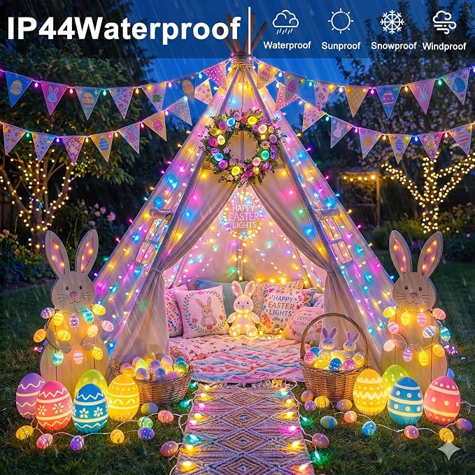 40FT 120 LED Easter String Lights Outdoor Waterproof, Clear Wire Christmas String Lights, Plug in Connectable Twinkle Fairy Lights for Outside Patio Yard Wedding Party Decorations, Pastel Multicolor