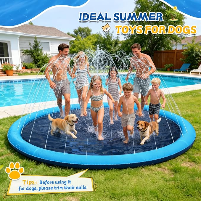 127inch Extra Large Non-Slip Splash Pad Sprinkler for Kid and Dog, Kid Outdoor Toys for Ages 3-12 Boys Girls, Kiddie Dog Pool, Summer Outdoor Water Kids Toys, Parent Games, Backyard, Lawn