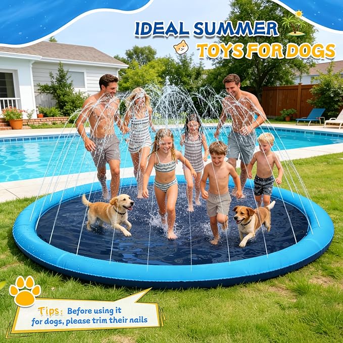 107inch Extra Large Non-Slip Splash Pad Sprinkler for Kid and Dog, Kid Outdoor Toys for Ages 3-12 Boys Girls, Kiddie Dog Pool, Summer Outdoor Water Kids Toys, Parent Games, Backyard, Lawn