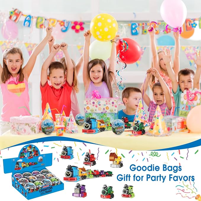 Mini Building Block Sets, 12PCS Vehicle Train Toys Building Blocks, 6 in 1 STEM Toys Eggs Building Sets, Party Favors for Kids Goodie Bags Prizes/Birthday Gifts