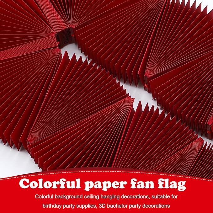 Weekgrat 3 Pack Wedding Paper Fans Garland 15.6ft Colorful Background Ceiling Hanging Decorations Paper Garland Decorations Set for Birthday Party Supplies 3D Bachelorette Party Decoration (Red)