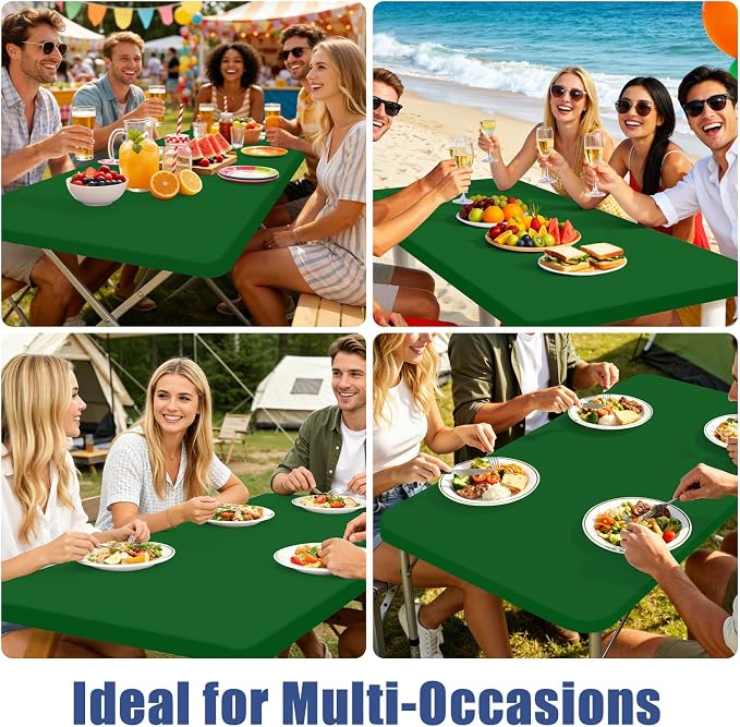 Moosfor Spandex 4 Foot Rectangle Table Cloth 6 Pack, Elastic Fitted Tablecloths for Picnic, Stretch Washable Patio Table Cover for Outdoor, Camping, Banquet and Parties (Emerald Green, 30"x48")
