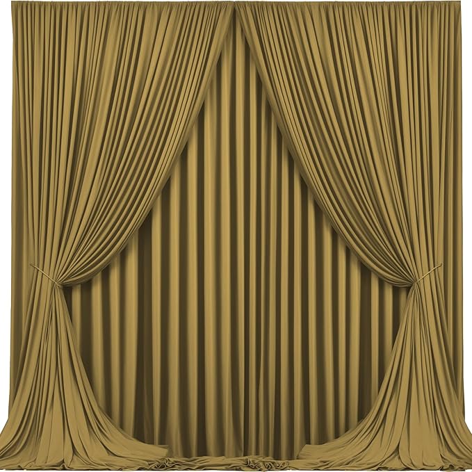 Gold Brown Backdrop Curtains-Wrinkle-Free Polyester Photography Drapes Party Curtain Background for Baby Shower Wedding Decorations- 16 X10FT