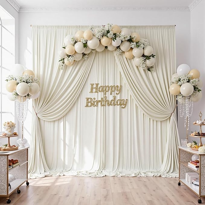 40ftx10ft Wrinkle Free Beige Backdrop Curtains for Parties, Silky Polyester Photo Backdrop Drapes 8 Panels 5x10ft Back Drop Cloth for Wedding Birthday Baby Shower Photography Background