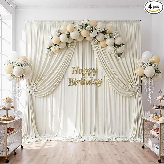 20ftx10ft Wrinkle Free Beige Backdrop Curtains for Parties, Silky Polyester Photo Backdrop Drapes 4 Panels 5x10ft Back Drop Cloth for Wedding Birthday Baby Shower Photography Background