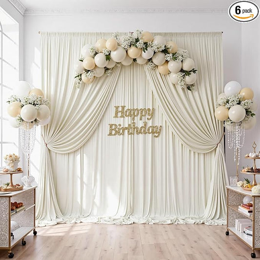 30ftx10ft Wrinkle Free Beige Backdrop Curtains for Parties, Silky Polyester Photo Backdrop Drapes 6 Panels 5x10ft Back Drop Cloth for Wedding Birthday Baby Shower Photography Background