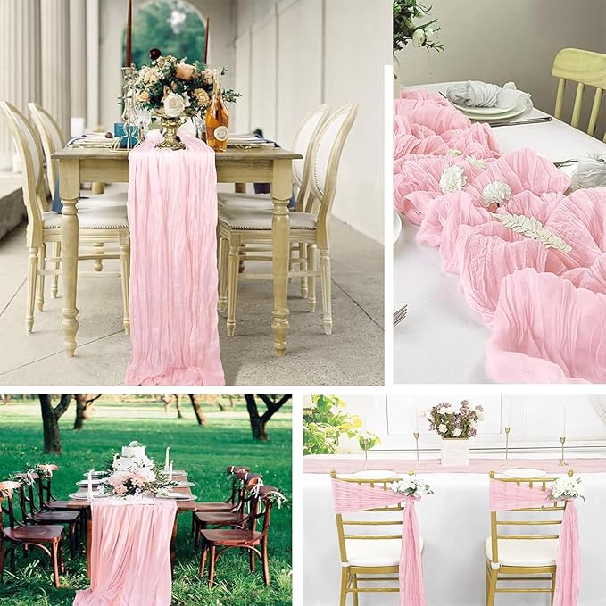 16 Pack Light Pink Cheesecloth Table Runner 20 x 120 inch Gauze Table Runners 10 FT Long,Semi Sheer Boho Cheese Cloth Fabric Table Runner Bulk for Wedding,Party,Baby Shower,Bridal Shower Decoration