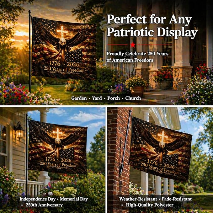 250th Anniversary USA Double Sided 3-Ply Flag for outside,We The People 1776-2026 Patriotic Yard,American Flag 250 Year Anniversary House Banner