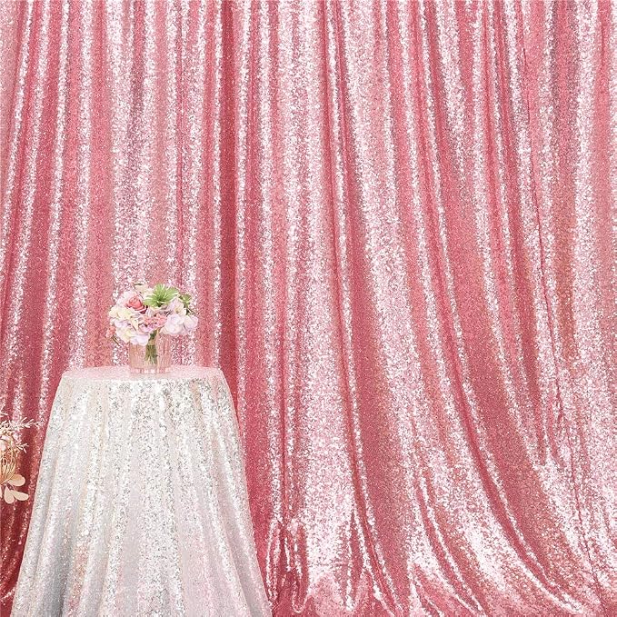 Eternal Beauty Fuchsia Pink Sequin Backdrop, 5x7 Ft Glitter Background Curtains for Mother's Day Shimmer Photography Party Wedding Birthday Back Drop Decor