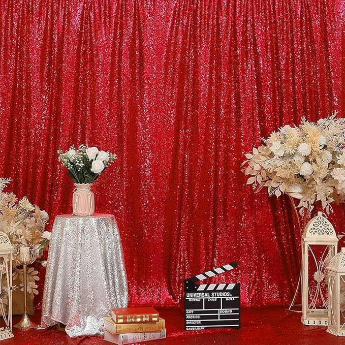 Eternal Beauty Red Sequin Backdrop, 6x6 Ft Glitter Background Curtains for Mother's Day Christmas Shimmer Photography Party Wedding Birthday Back Drop Decor