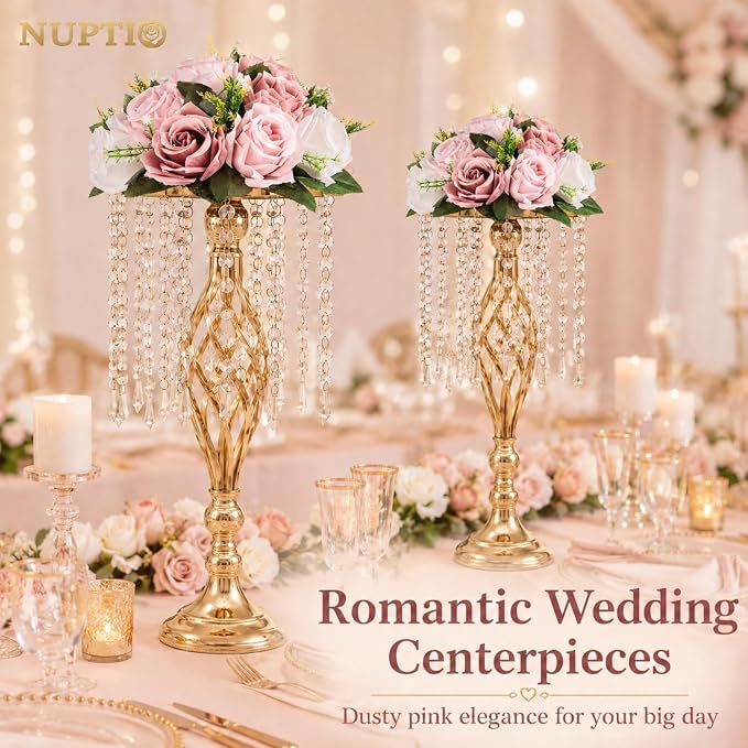 NUPTIO Flower Balls for Table Centerpieces: Dusty Pink & White Fake Flowers | 2 Pcs 9.5 inch Diameter, Artificial Rose Bouquet Arrangements, for Wedding, Birthday Party, Bridal Shower Decorations